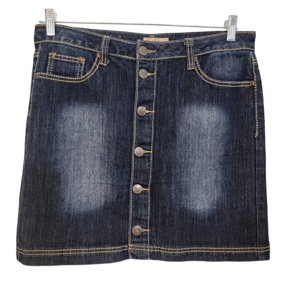 Earl‎ Jean Denim Skirt Blue Dark Wash Stretch Pockets Womens Size 8 EUC - Picture 1 of 7